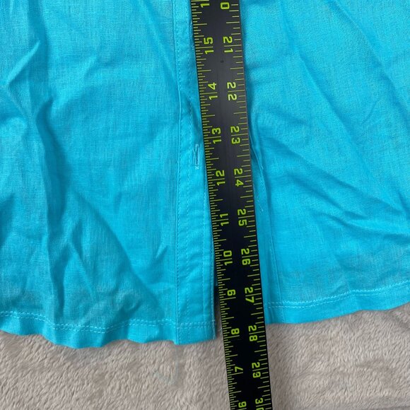 C.D. Daniels Women's Linen Blend Blouse XL Turquoise Button-Up 3/4 Sleeve Shirt - Picture 3 of 7